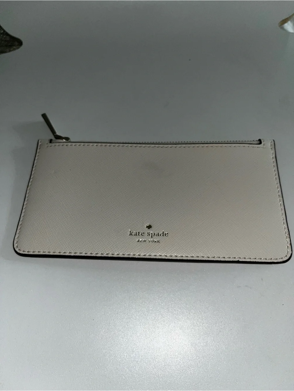 Kate Spade Cream Saffiano Zip Card Pouch Wallet